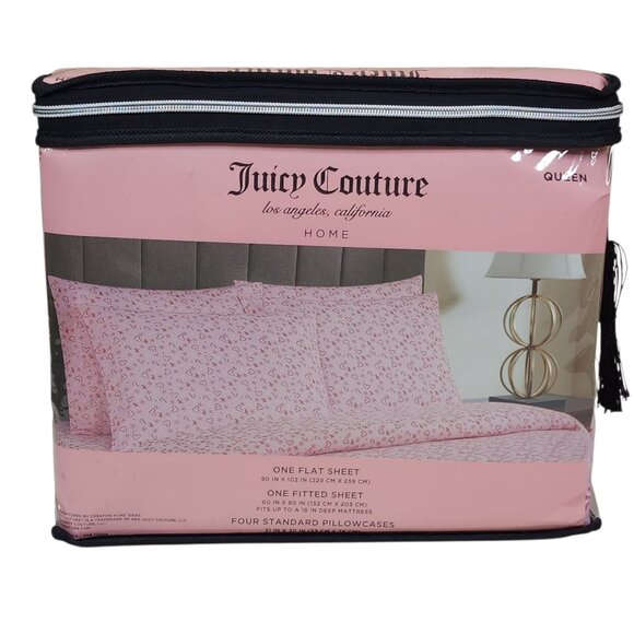 Juicy Couture Queen Sheet Set 4 Pillowcase Pink Peppermint Candy Canes Polyester - Picture 3 of 6